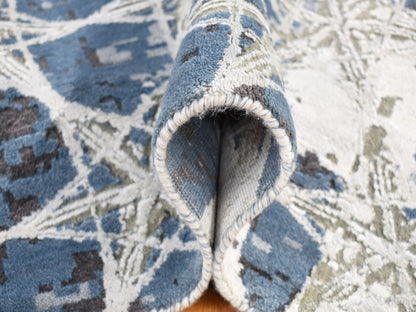 Grey 10'0" x 14'1" Modern / Contemporary Hand knotted Wool/Silk Rug - Sku: O080793