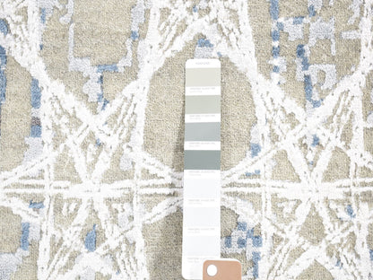 Grey 10'0" x 14'1" Modern / Contemporary Hand knotted Wool/Silk Rug - Sku: O080793