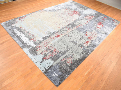 Grey 10'0" x 14'2" Modern / Contemporary Hand knotted Wool Rug - Sku: O080794