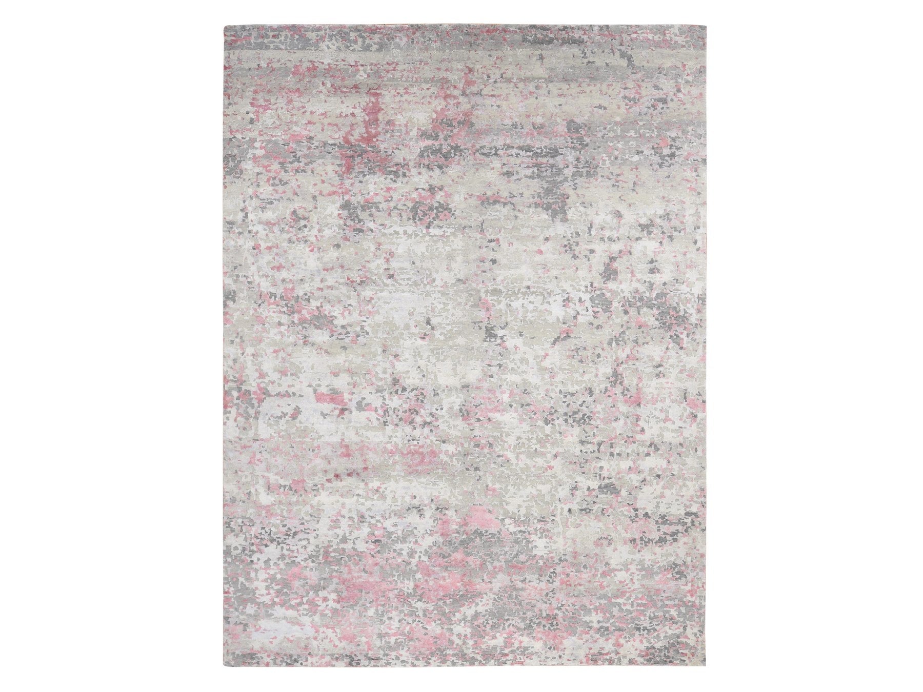 Modern / Contemporary hand-knotted wool/silk rug in Pink, 10' x 13'9" — SKU O080795