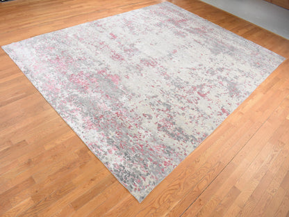 Modern / Contemporary hand-knotted wool/silk rug in Pink, 10' x 13'9" — SKU O080795 (view 3)