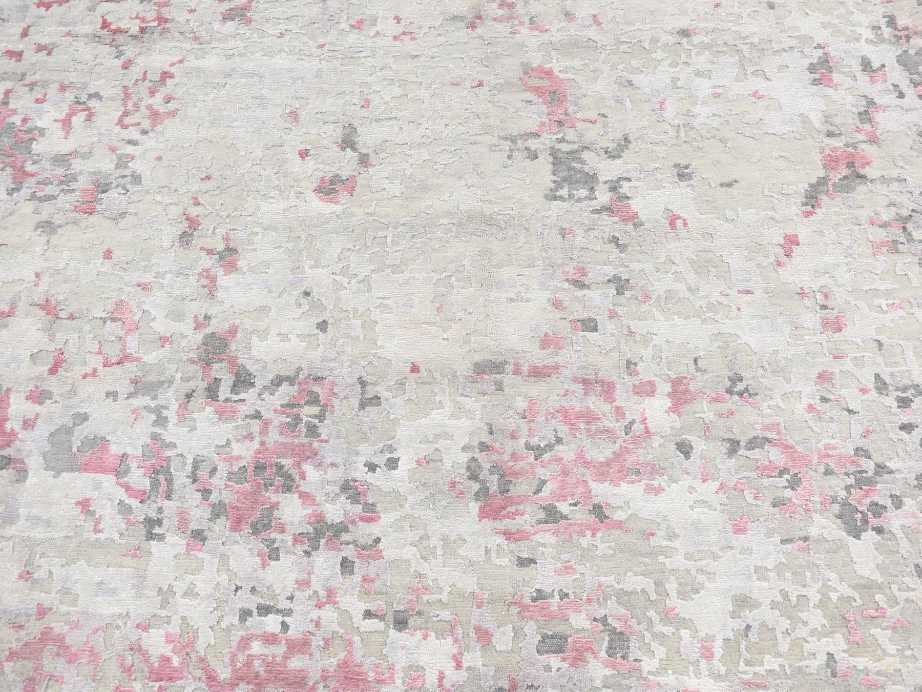 Modern / Contemporary hand-knotted wool/silk rug in Pink, 10' x 13'9" — SKU O080795 (view 8)