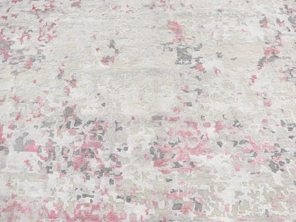 Modern / Contemporary hand-knotted wool/silk rug in Pink, 10' x 13'9" — SKU O080795 (view 8)