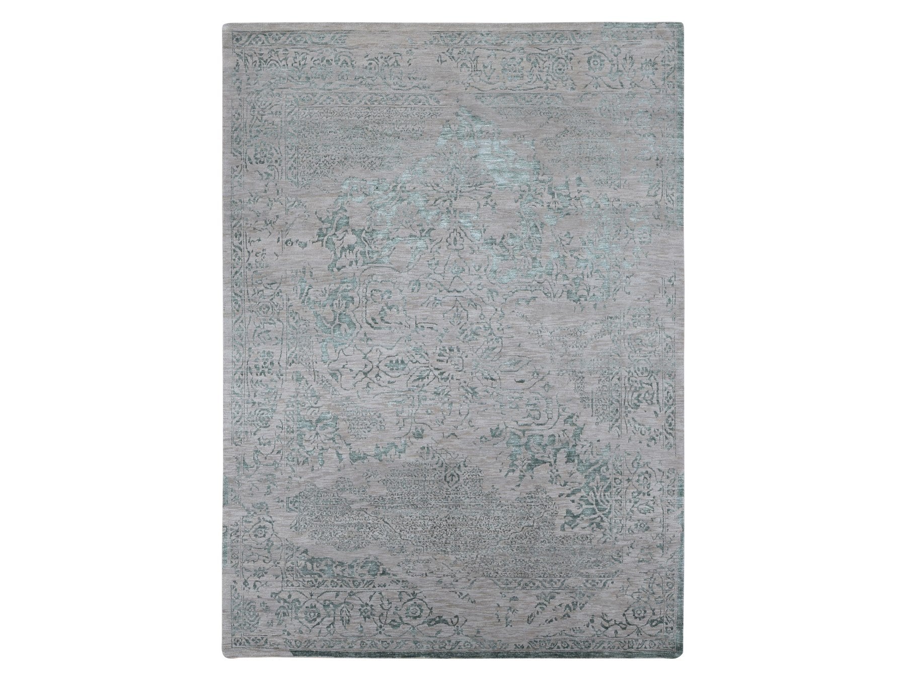 Heriz Transitional hand-knotted wool/silk rug in Green & Tan Color, 8'10" x 12' — SKU O080798