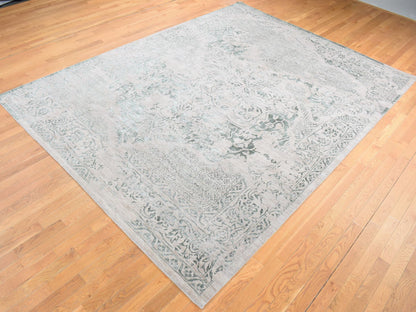 Green 8'10" x 12'0" Transitional Hand knotted Wool/Silk Rug - Sku: O080798