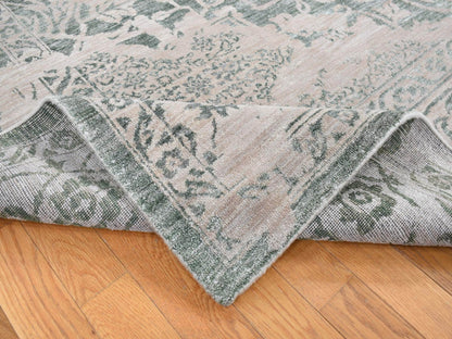 Green 8'10" x 12'0" Transitional Hand knotted Wool/Silk Rug - Sku: O080798
