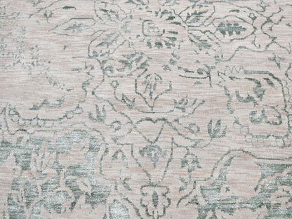 Green 8'10" x 12'0" Transitional Hand knotted Wool/Silk Rug - Sku: O080798