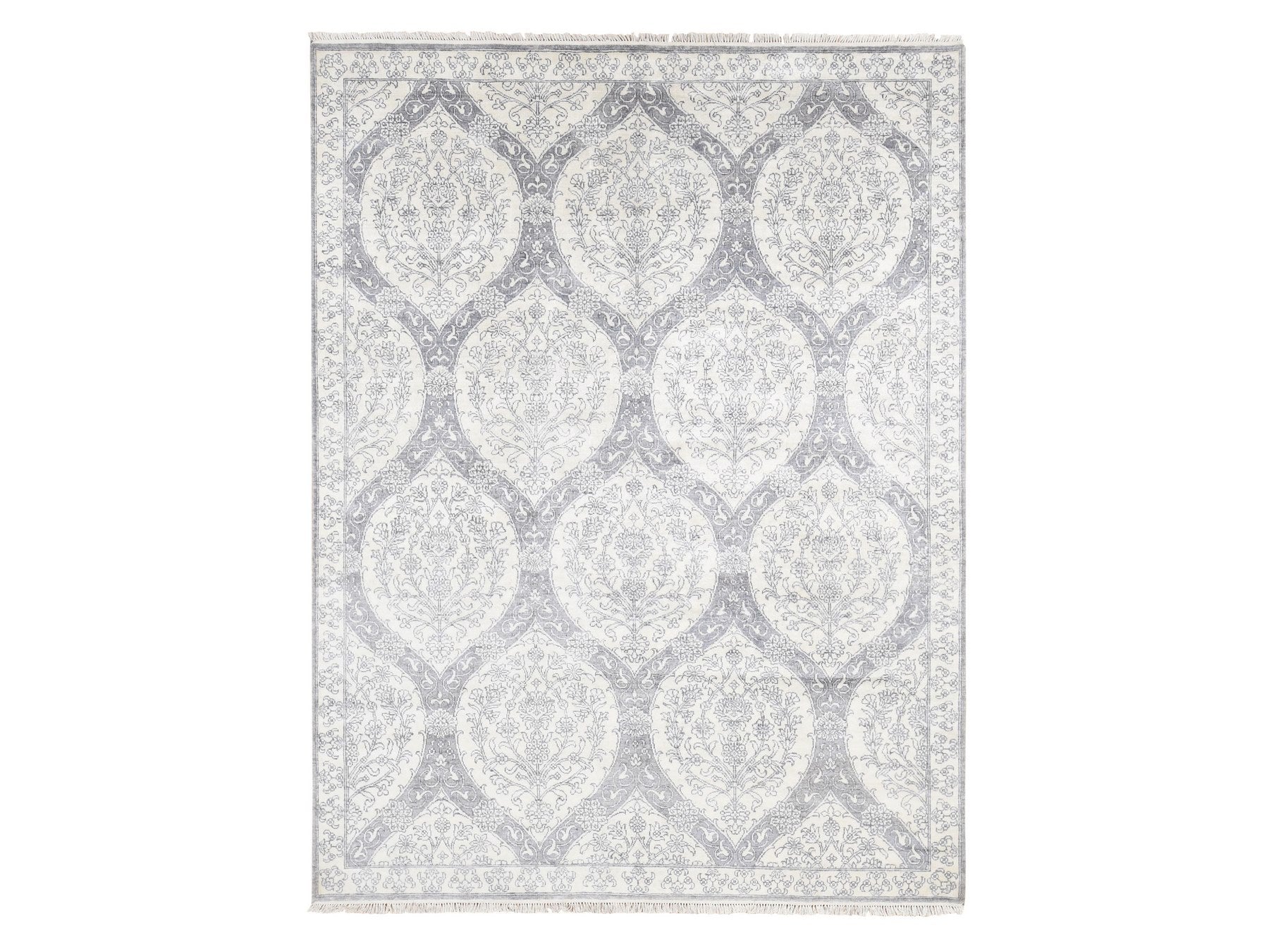 Agra Modern / Contemporary hand-knotted cotton rug in Ivory, 9' x 12' — SKU O080803