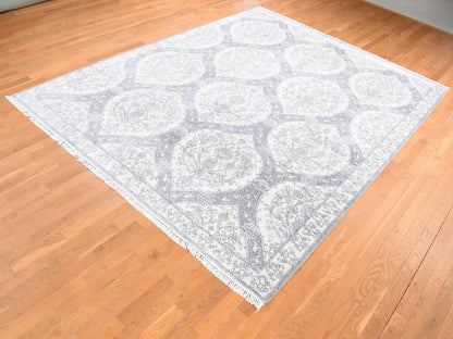 Agra Modern / Contemporary hand-knotted cotton rug in Ivory, 9' x 12' — SKU O080803 (view 3)