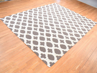 Ivory 9'3" x 11'7" Modern and Contemporary Hand knotted Wool Rug - Sku: O080807