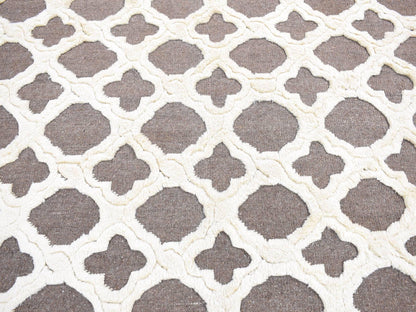 Ivory 9'3" x 11'7" Modern and Contemporary Hand knotted Wool Rug - Sku: O080807