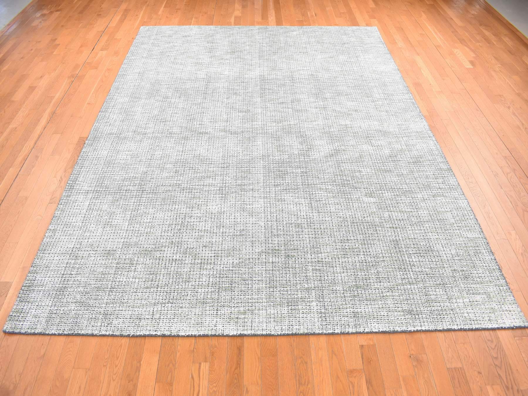 Modern / Contemporary hand-knotted wool/silk rug in Green, 9'1" x 12'1" — SKU O080812 (view 2)