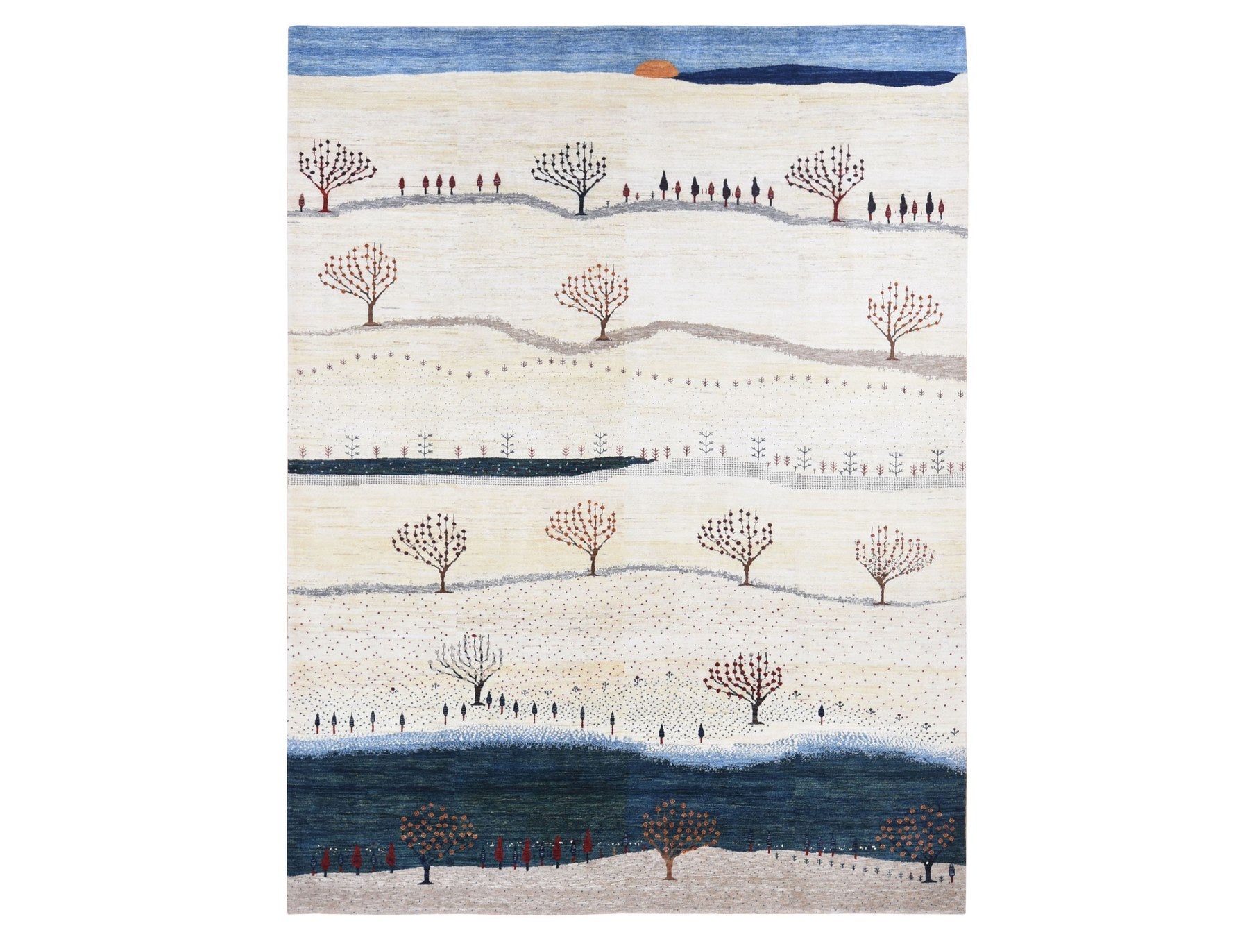 Gabbeh Tribal & Geometric hand-knotted wool rug in Ivory, 9' x 12' — SKU O080814