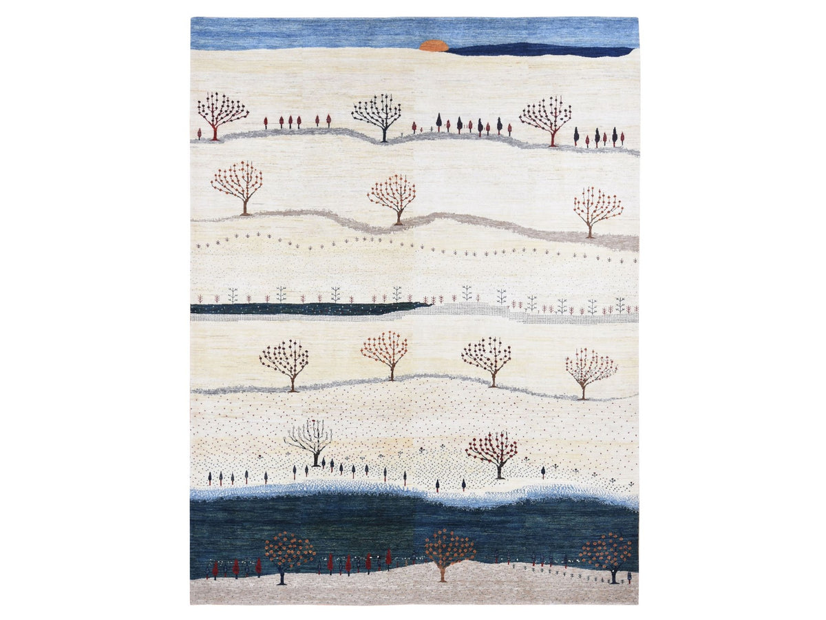 Gabbeh Tribal & Geometric hand-knotted wool rug in Ivory, 9' x 12' — SKU O080814