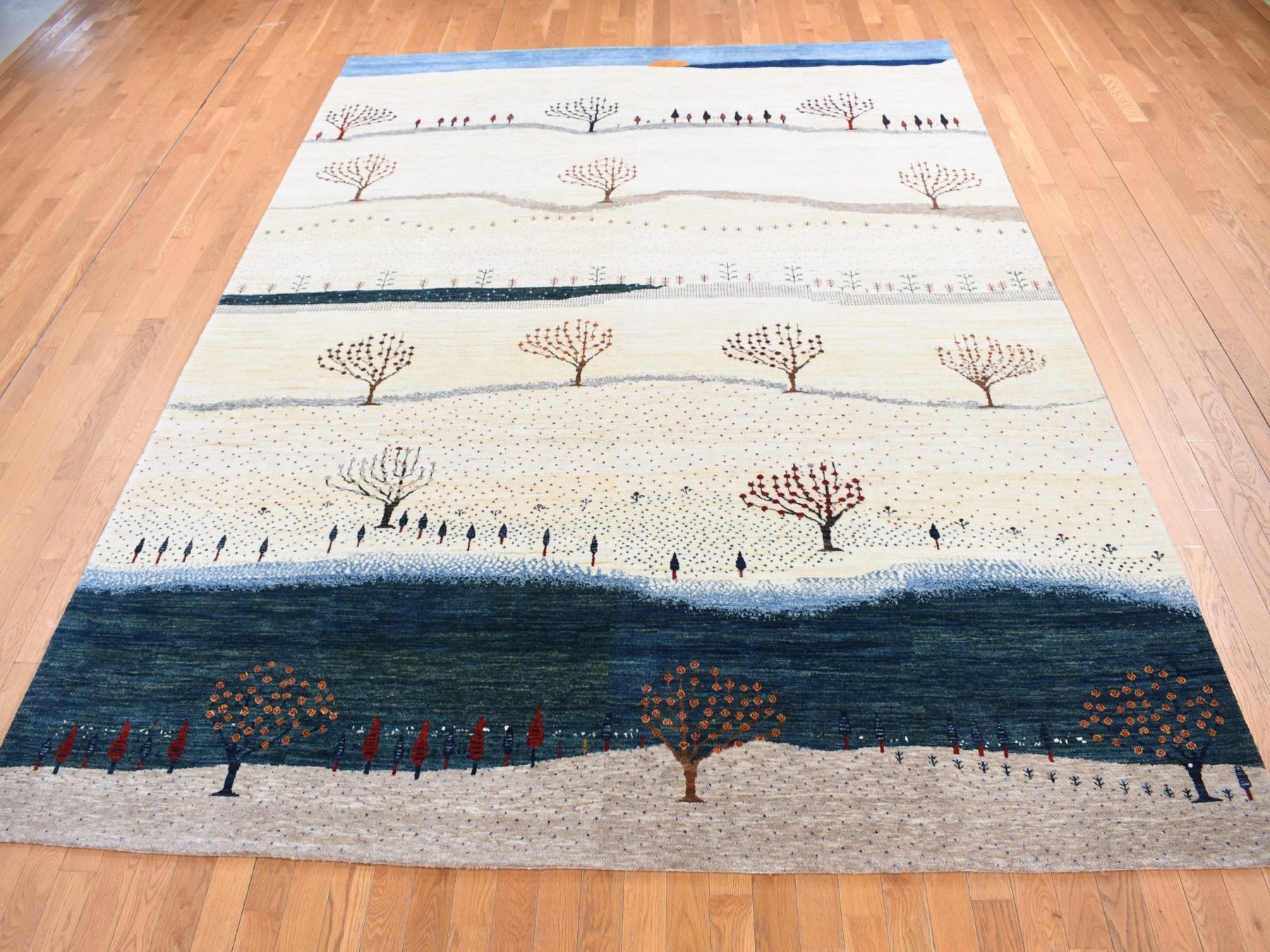 Gabbeh Tribal & Geometric hand-knotted wool rug in Ivory, 9' x 12' — SKU O080814 (view 2)