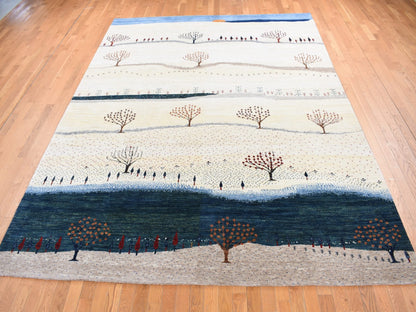 Gabbeh Tribal & Geometric hand-knotted wool rug in Ivory, 9' x 12' — SKU O080814 (view 2)
