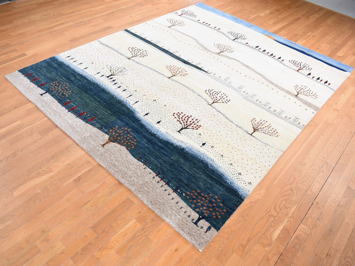 Gabbeh Tribal & Geometric hand-knotted wool rug in Ivory, 9' x 12' — SKU O080814 (view 3)