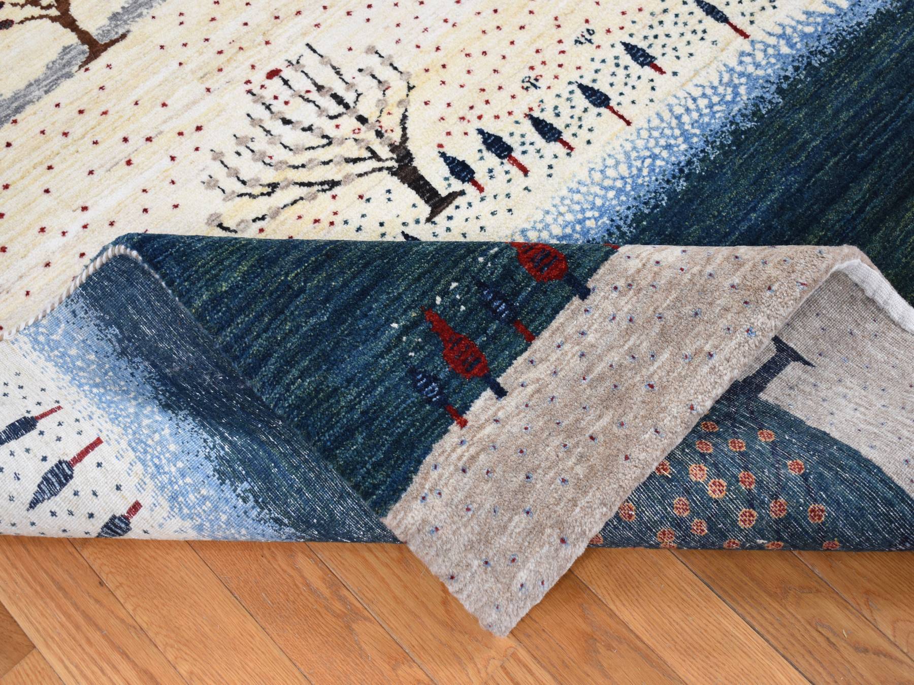 Gabbeh Tribal & Geometric hand-knotted wool rug in Ivory, 9' x 12' — SKU O080814 (view 5)