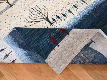 Gabbeh Tribal & Geometric hand-knotted wool rug in Ivory, 9' x 12' — SKU O080814 (view 5)