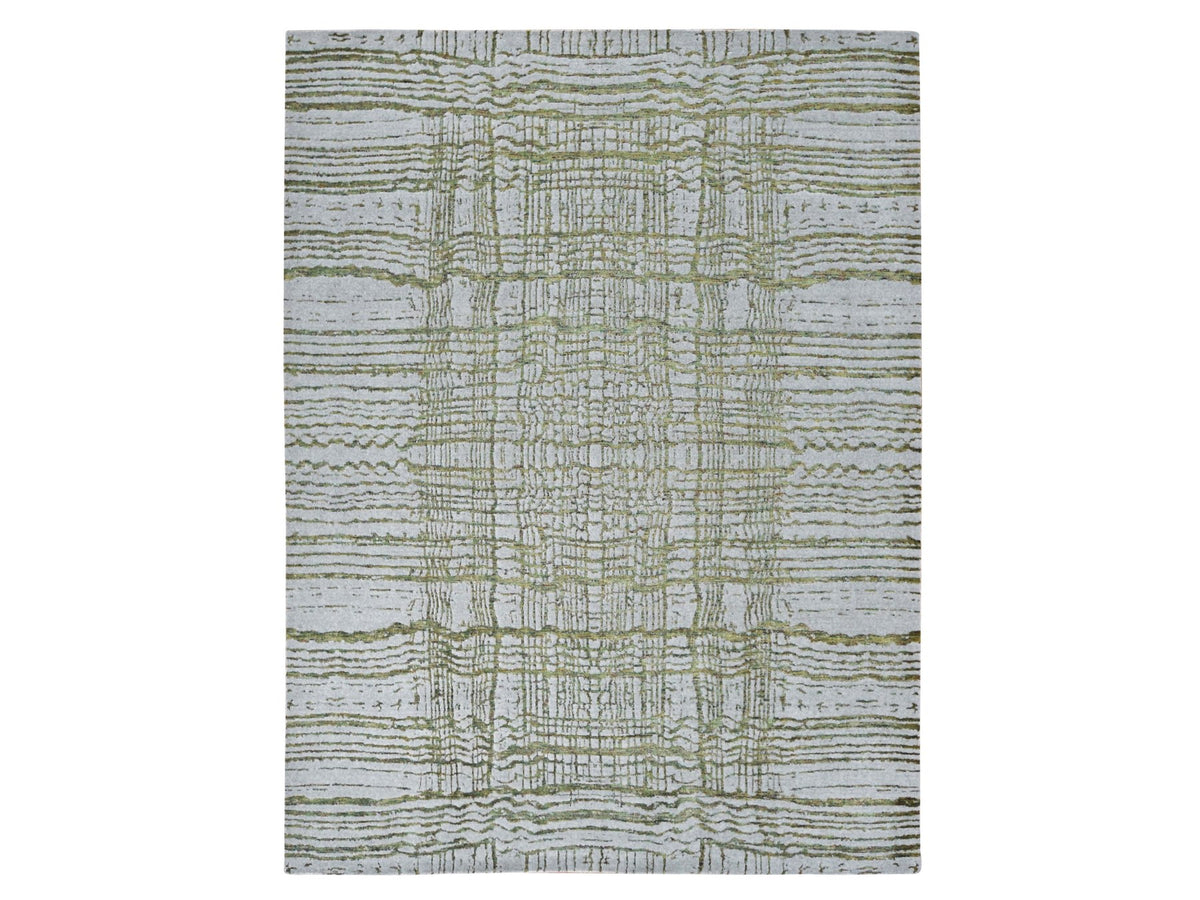 Modern / Contemporary hand-knotted wool/silk rug in Gray, 9'2" x 11'8" — SKU O080818