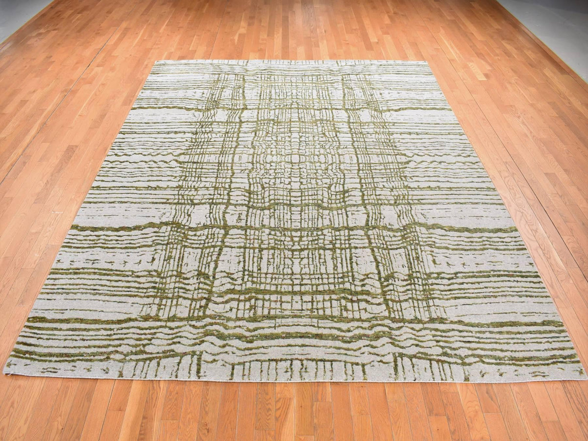 Modern / Contemporary hand-knotted wool/silk rug in Gray, 9'2" x 11'8" — SKU O080818 (view 2)
