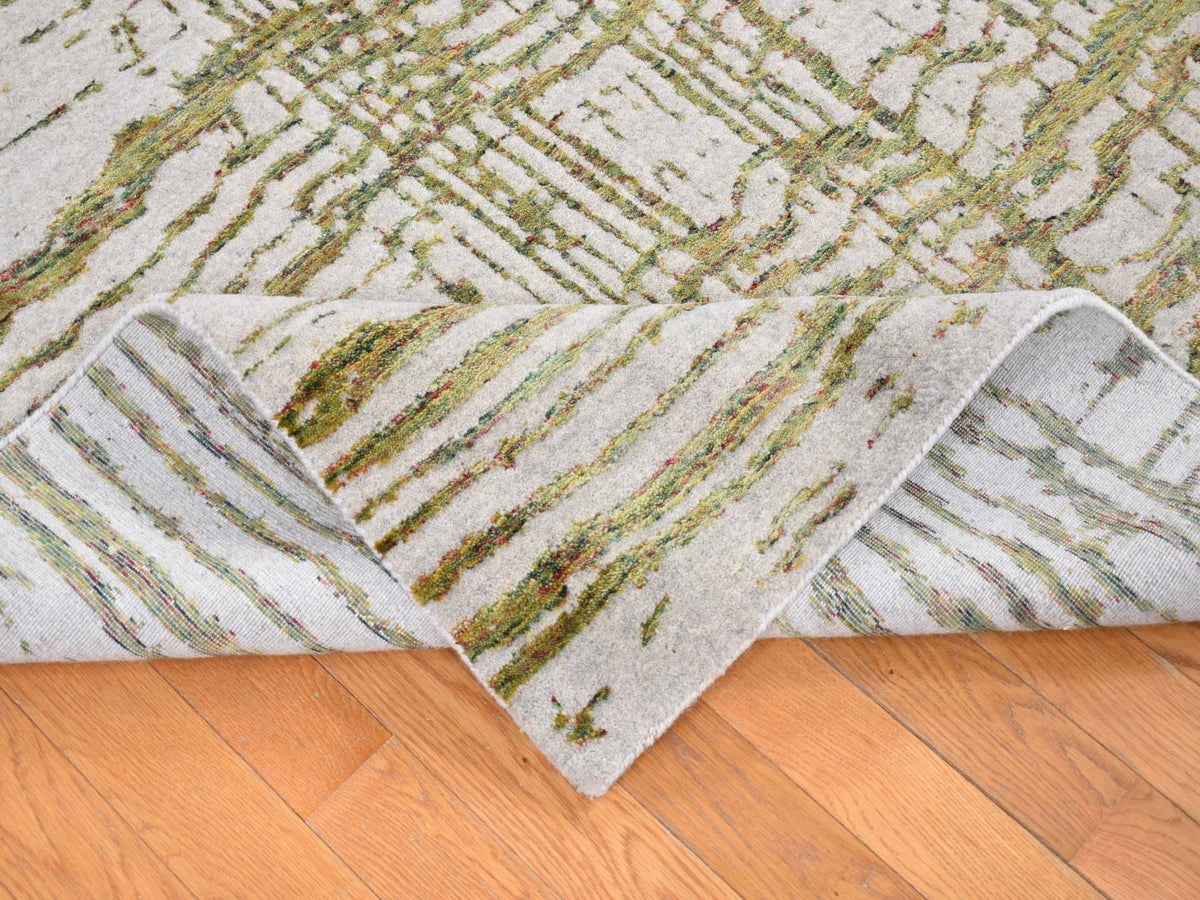 Modern / Contemporary hand-knotted wool/silk rug in Gray, 9'2" x 11'8" — SKU O080818 (view 5)