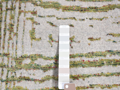 Modern / Contemporary hand-knotted wool/silk rug in Gray, 9'2" x 11'8" — SKU O080818 (view 7)