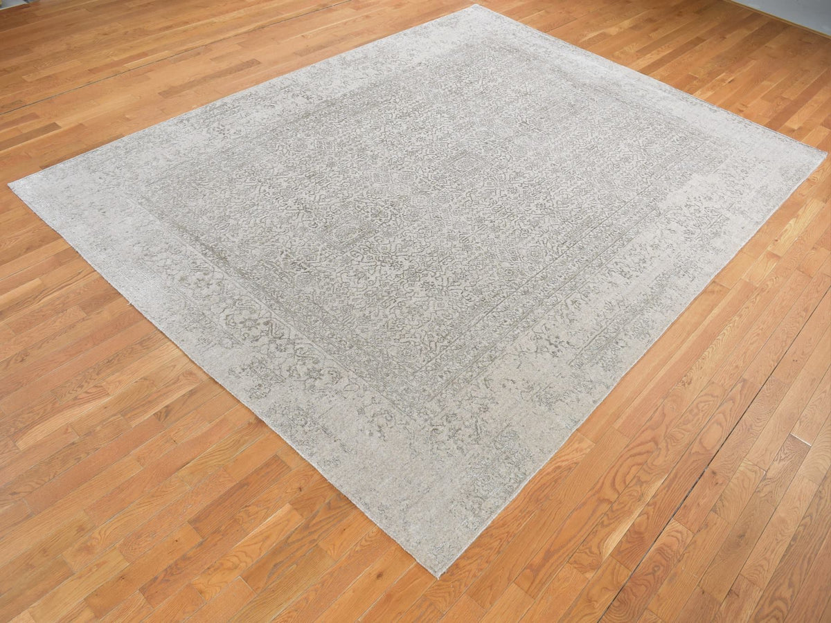 Modern / Contemporary hand-knotted wool/silk rug in Gray, 8'9" x 12'1" — SKU O080819 (view 3)