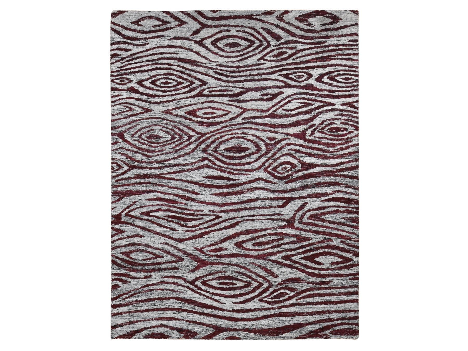 Modern / Contemporary hand-knotted sari silk rug in Red, 8'10" x 11'9" — SKU O080821