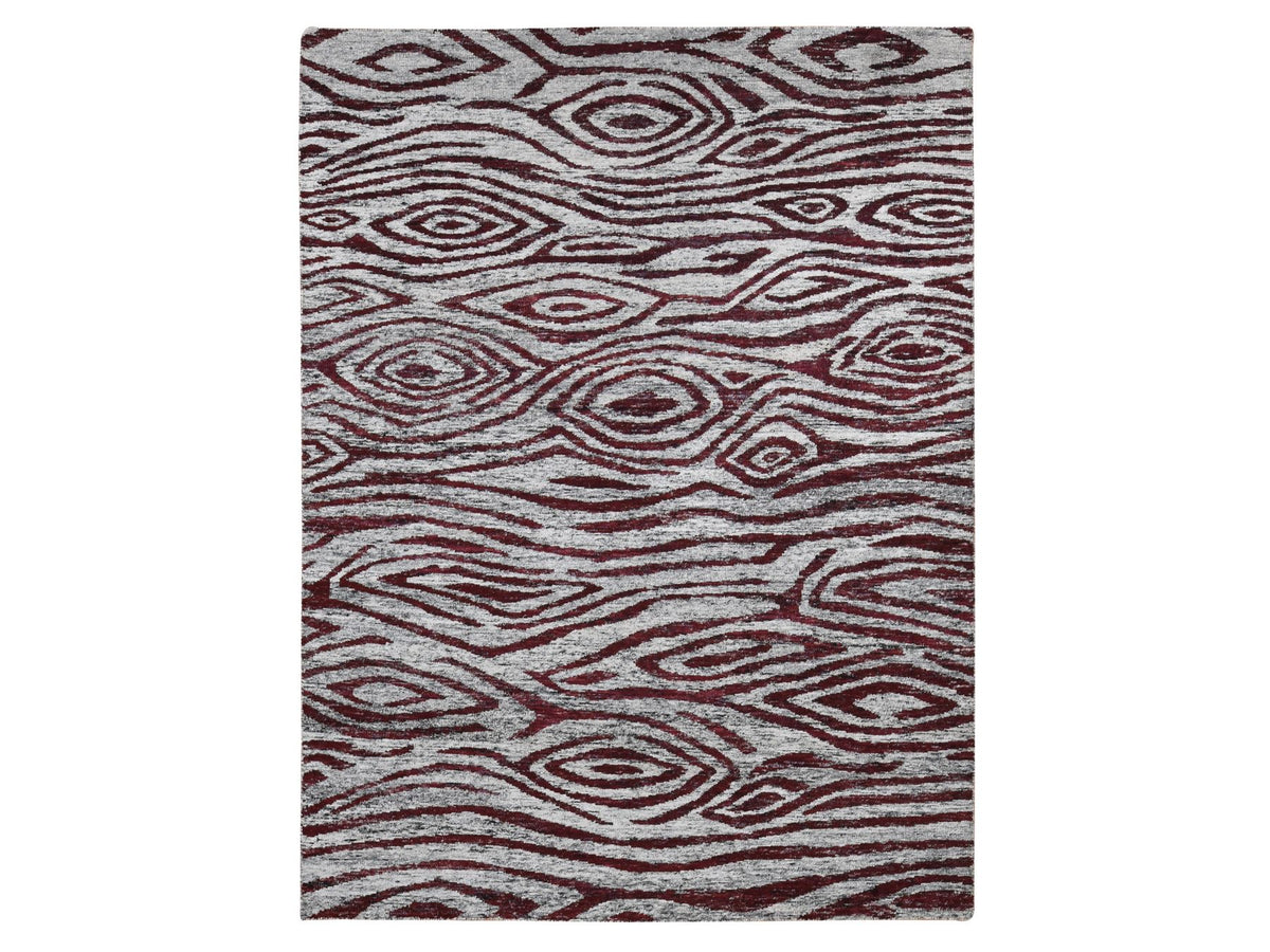 Modern / Contemporary hand-knotted sari silk rug in Red, 8'10" x 11'9" — SKU O080821