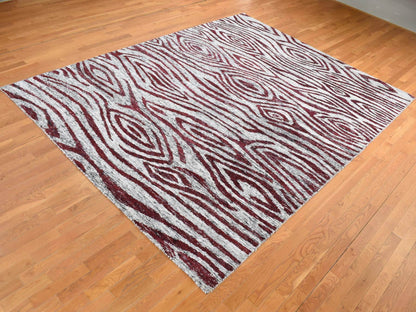 Red 8'10" x 11'9" Modern / Contemporary Hand knotted Silk Rug - Sku: O080821