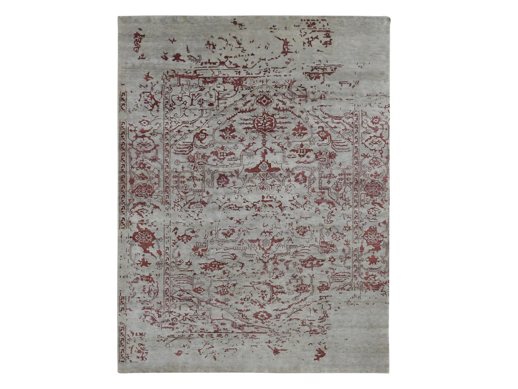 Heriz Transitional hand-knotted wool/silk rug in Beige, 9' x 11'9" — SKU O080822