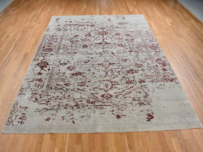 Beige 9'0" x 11'9" Transitional Hand knotted Wool/Silk Rug - Sku: O080822