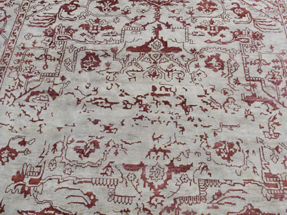 Beige 9'0" x 11'9" Transitional Hand knotted Wool/Silk Rug - Sku: O080822