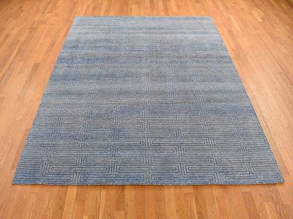 Blue 8'0" x 10'0" Modern and Contemporary Hand knotted Wool/Silk Rug - Sku: O080827