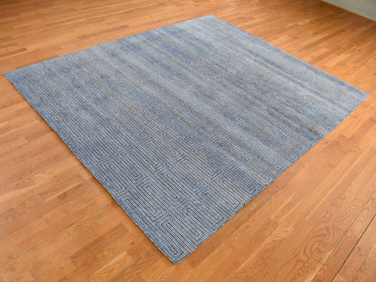 Blue 8'0" x 10'0" Modern and Contemporary Hand knotted Wool/Silk Rug - Sku: O080827