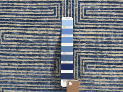 Blue 8'0" x 10'0" Modern and Contemporary Hand knotted Wool/Silk Rug - Sku: O080827