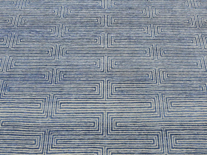 Blue 8'0" x 10'0" Modern and Contemporary Hand knotted Wool/Silk Rug - Sku: O080827