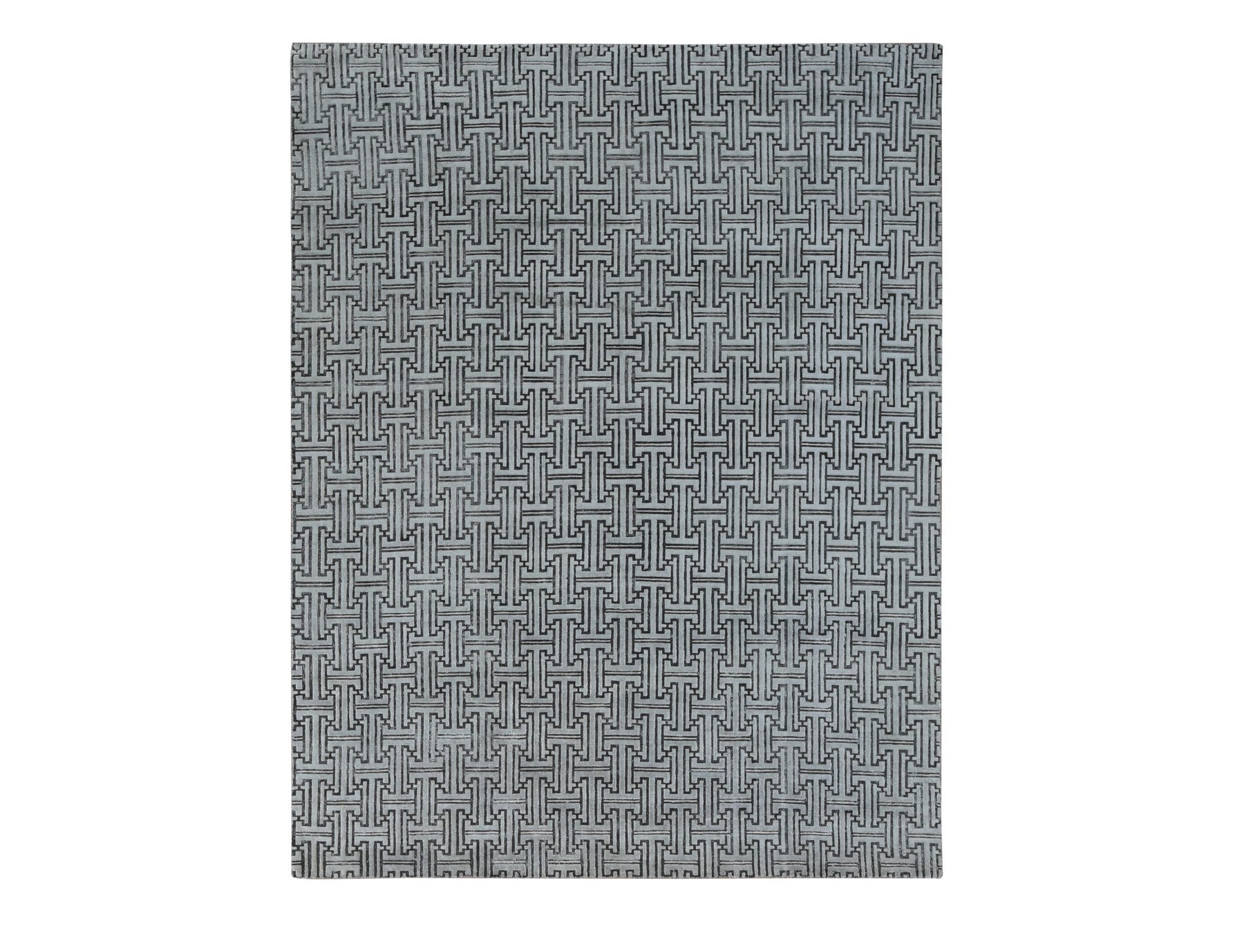 Modern / Contemporary hand-knotted wool/silk rug in Gray, 7'10" x 10'3" — SKU O080832