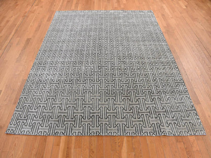 Modern / Contemporary hand-knotted wool/silk rug in Gray, 7'10" x 10'3" — SKU O080832 (view 2)