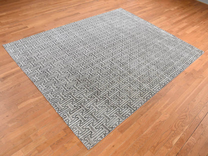 Modern / Contemporary hand-knotted wool/silk rug in Gray, 7'10" x 10'3" — SKU O080832 (view 3)