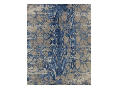 Blue 8'1" x 10'0" Modern and Contemporary Hand knotted Wool/Silk Rug - Sku: O080833