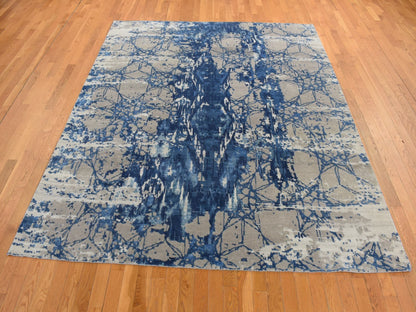 Modern / Contemporary hand-knotted wool/silk rug in Blue, 8'1" x 10' — SKU O080833 (view 2)