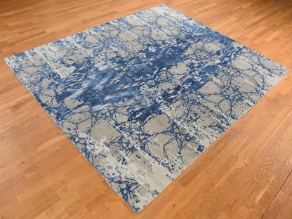 Blue 8'1" x 10'0" Modern and Contemporary Hand knotted Wool/Silk Rug - Sku: O080833