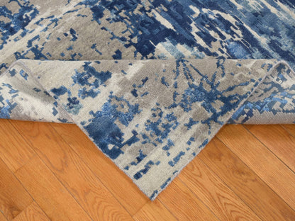 Blue 8'1" x 10'0" Modern and Contemporary Hand knotted Wool/Silk Rug - Sku: O080833
