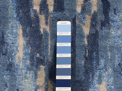 Blue 8'1" x 10'0" Modern and Contemporary Hand knotted Wool/Silk Rug - Sku: O080833
