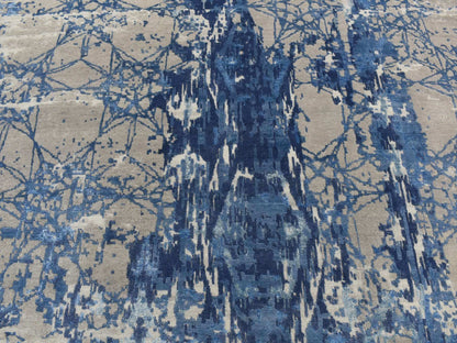 Blue 8'1" x 10'0" Modern and Contemporary Hand knotted Wool/Silk Rug - Sku: O080833