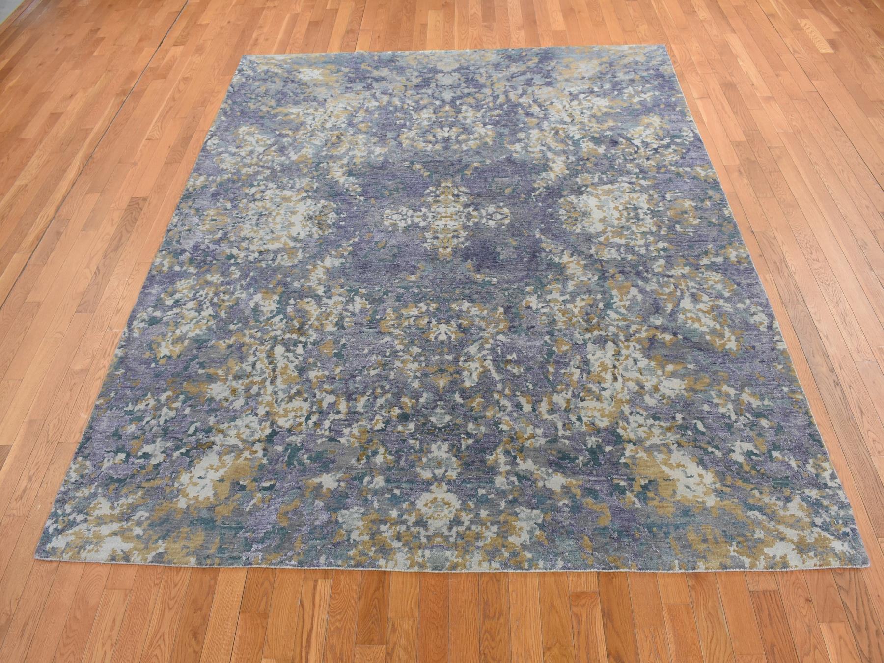 Modern / Contemporary hand-knotted wool/silk rug in Purple, 8' x 9'10" — SKU O080836 (view 2)