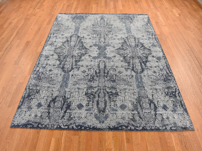 Transitional hand-knotted wool/silk rug in Gray, 7'10" x 10' — SKU O080838 (view 2)