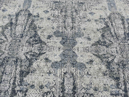 Grey 7'10" x 10'0" Transitional Hand knotted Wool/Silk Rug - Sku: O080838